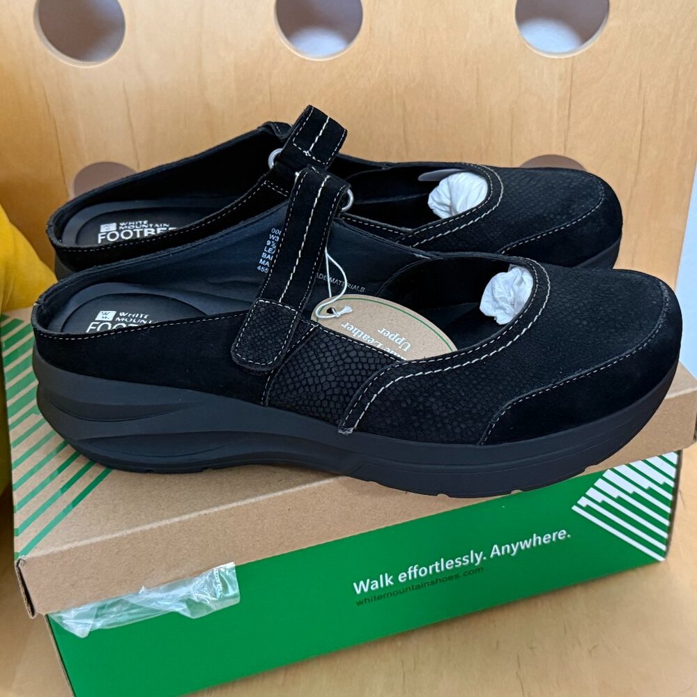 New White Mountain Women's Mary Jane Clog Slide Shoes Black Leather Size 9.5 M
